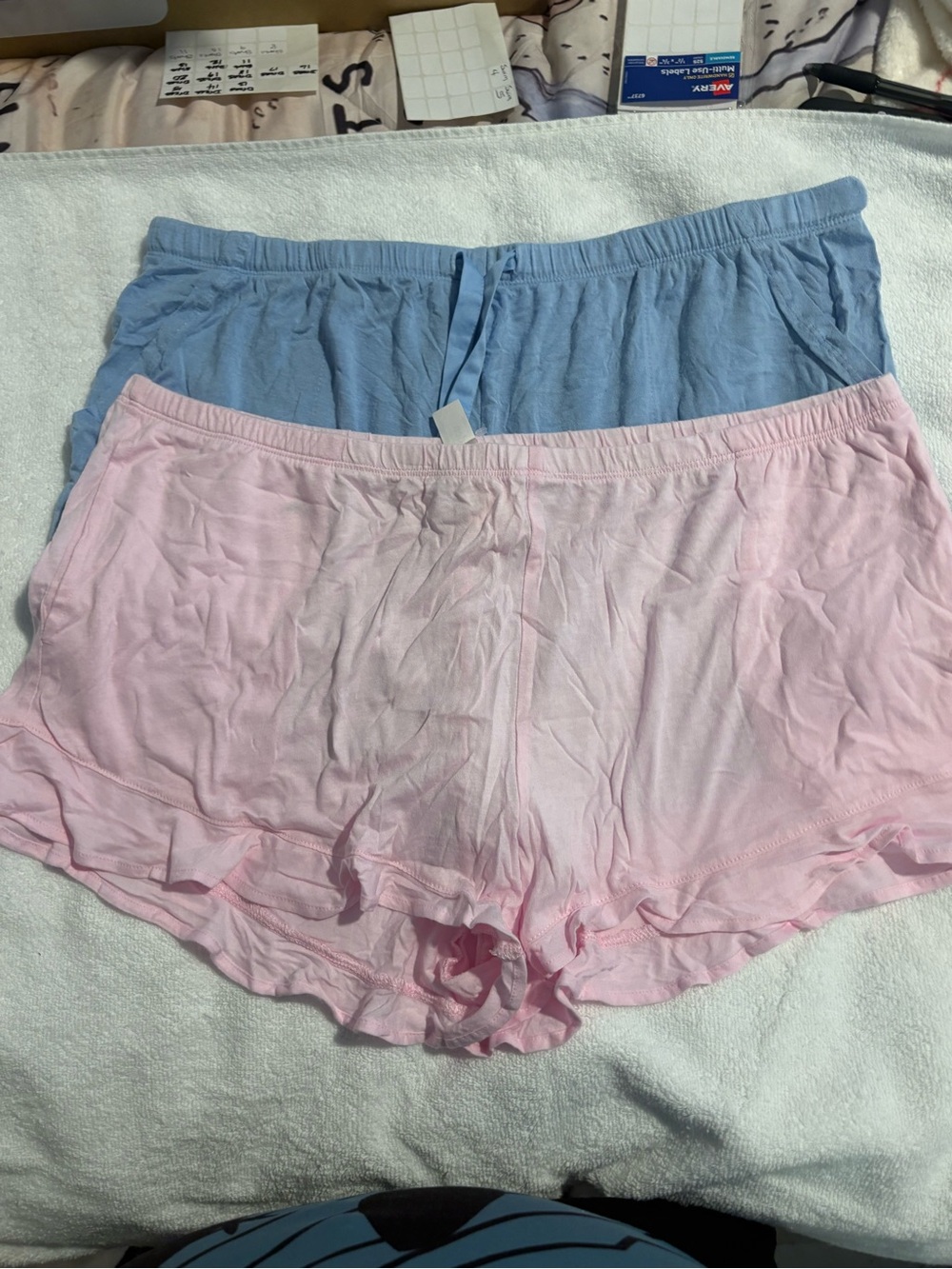 2 Pair Soft Cotton Lounge Shorts - Light Pink & Light Blue